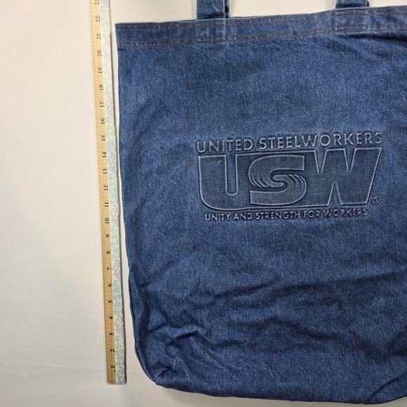 Vintage denim Tote Bag Large Heavy Fabric Huge United Steelworkers USW U.S.A - Picture 4 of 9